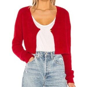 Tularosa Celeste One Button Fuzzy Sweater Cropped